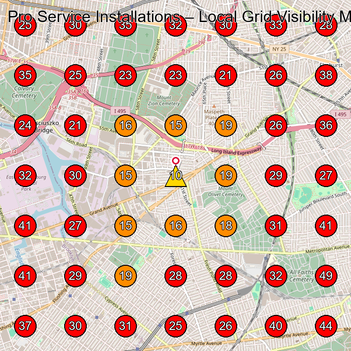 Pro Service Installations GeoGrid visibility map for Electrician in Flushing